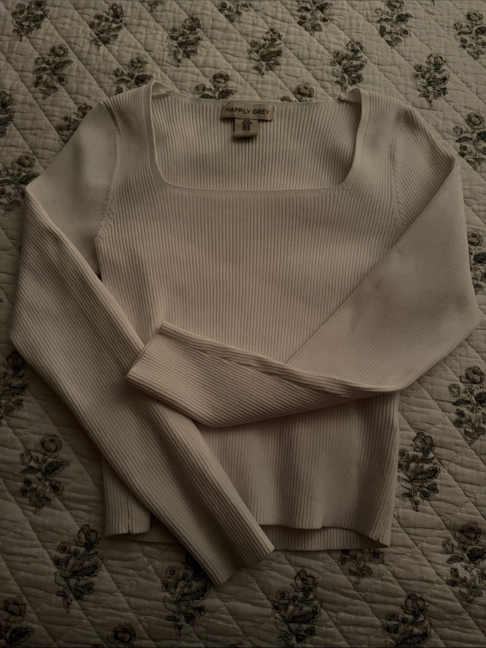 Happily Grey Women's Ribbed Long Sleeve Square Neck Top